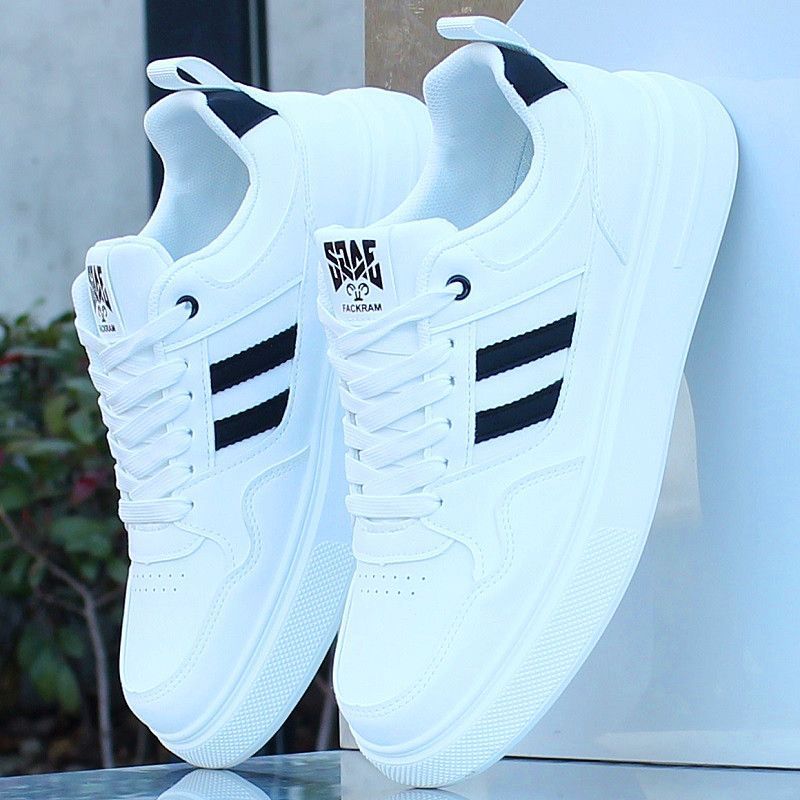 小白鞋韩版百搭内增高板鞋秋季男士皮面跑步鞋轻便防臭旅游休闲鞋