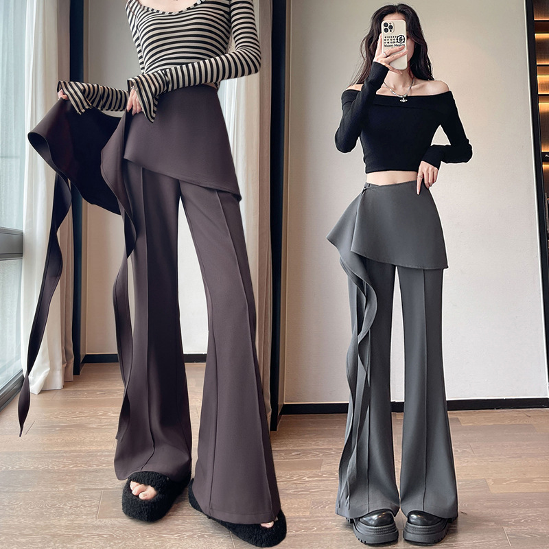 休闲裤女2025秋季新款荷叶边围裙式西装微喇裤高腰显瘦时尚海带裤
