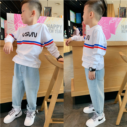 2019年春秋新款童装男女童纯棉T恤儿童长袖上衣中大童白色内搭潮|ruв категории Детская одежда, футболка - от Buy2taobao.com для оказания профессиональной услуги покупки агента Taobao