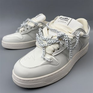 饰白色板鞋 原单撤柜捡漏潮鞋 男女情侣休闲鞋 真皮男鞋 小白鞋 链条装