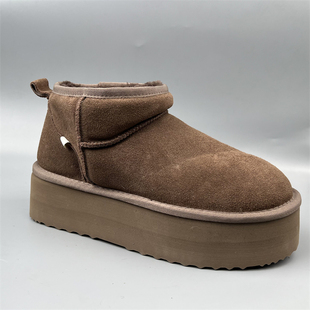 厚底雪地靴男冬季保暖加厚羊毛男短靴外贸捡漏真皮棉靴男士牛反绒