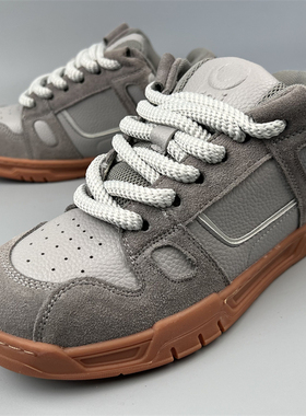 厚底休闲板鞋男面包鞋高级感运动鞋灰色系带断码原创男鞋真皮捡漏