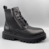 英伦风马丁靴男黑色真皮厚底中帮工装 靴撤柜捡漏男靴冬季 大棉加绒