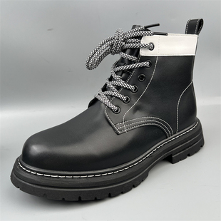 马丁靴男牛皮新款 撤柜真皮男鞋 机车帅气英伦风中帮短靴潮捡漏孤品
