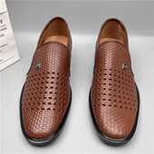 夏季 薄款 镂空乐福鞋 捡漏外贸原单真皮男皮鞋 一脚蹬软底爸爸皮鞋 子