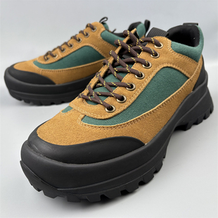 拼色厚底户外登山鞋男耐磨防滑工装鞋休闲运动鞋徒步真皮撤柜男鞋
