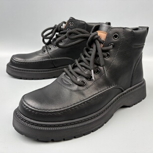 英伦风真皮马丁靴男中帮黑色系带工装靴百搭帅气男靴撤柜品牌男鞋
