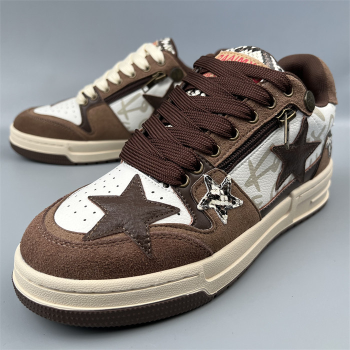 真皮男鞋棕色星星板鞋男女款