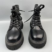 系带工装 英伦风厚底马丁靴男士 外贸尾货真皮中帮机车靴捡漏鞋 靴子