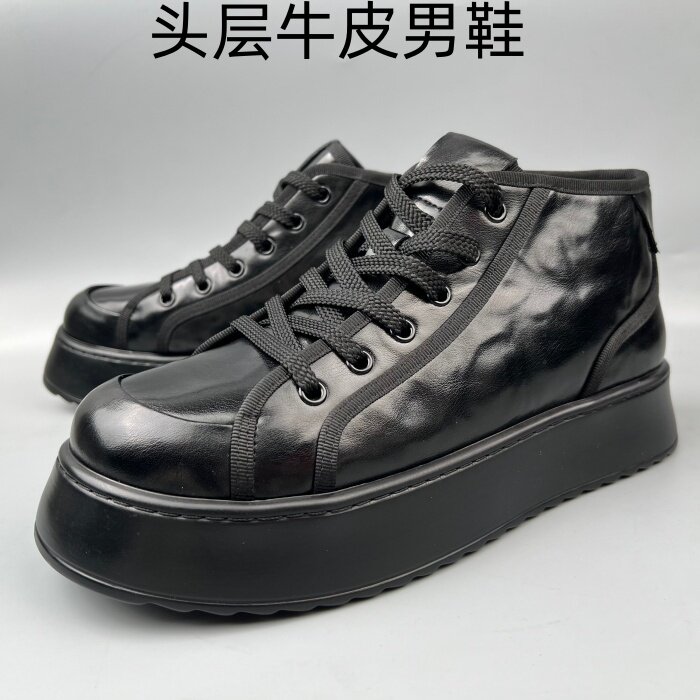 头层牛皮男士高帮马丁靴黑色男鞋厚底休闲短靴潮流品牌捡漏撤柜鞋