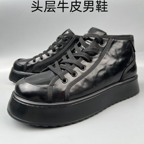 头层牛皮男士高帮厚底马丁靴
