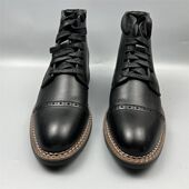 捡漏鞋 捡漏牛货黑色马丁靴男系带中帮工装 靴复古皮靴真皮男靴外贸