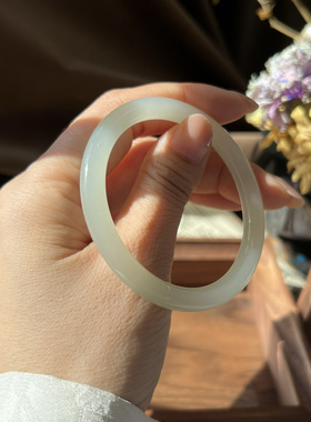 天然和田玉高冰浅晴水料圆细料细圆细条手镯正品高货节日礼物