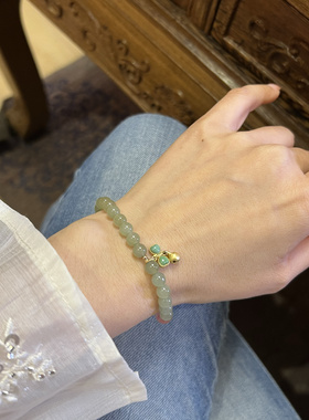 新疆和田玉晴水料青提色手链手串节日礼品礼物送证书礼盒6mm