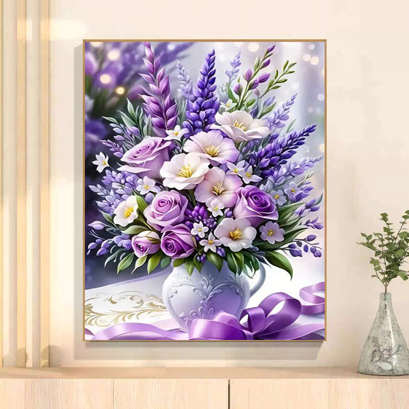 紫色浪漫花束钻石画满钻2026年新款客厅卧室小幅简约现代手工贴画