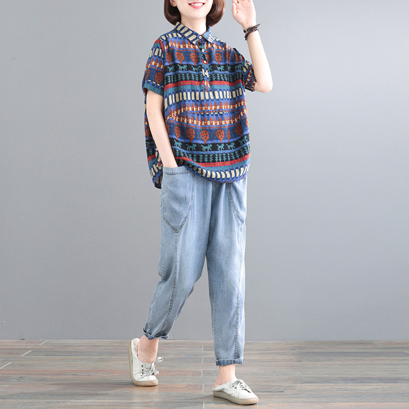 孔雀飞飞夏装新款大码印花女士