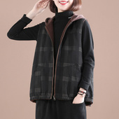 孔雀飞飞冬装 外穿 休闲显瘦连帽拼接复古格子马甲女 新款 宽松大码