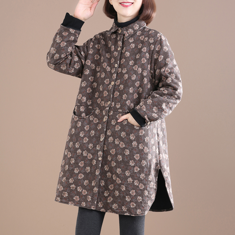 孔雀飞飞温暖舒适中长款宽松棉衣