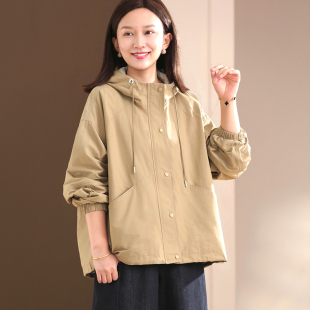 专柜品质 遮肉连帽休闲风衣外套女2025新款 秋装 大码 韩版 孔雀飞飞