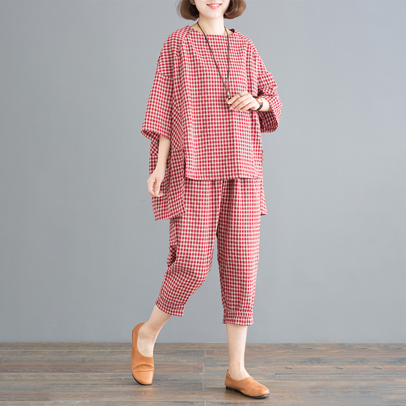 孔雀飞飞夏装新款韩版遮肉格子