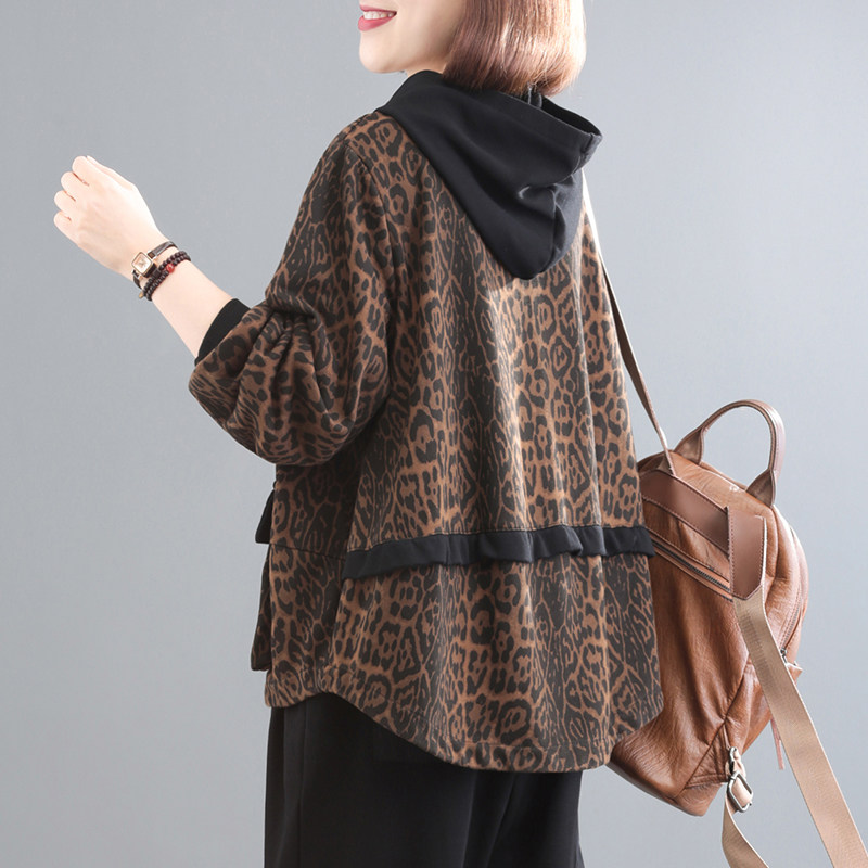 孔雀飞飞春装新款韩版大码遮肉时尚豹纹连帽洋气复古短外套休闲,女装/女士精品,短外套,淘宝优惠券,粉丝福利购,淘宝优惠卷