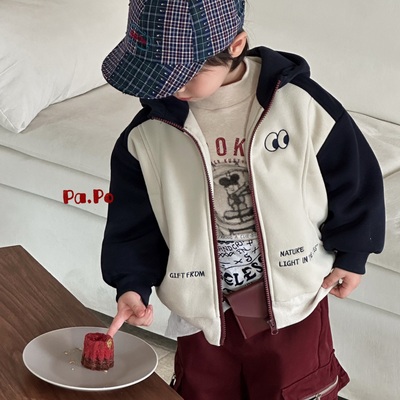 2025年男童秋冬新款加厚不加绒保暖带帽卫衣拉链款