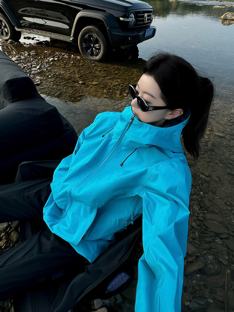 Женская уличная куртка Fatty carp blue, новинка 2025 года, весенне-осенняя куртка высокого класса, ветрозащитный и водонепроницаемый альпинистский костюм для мужчин Изображение 1