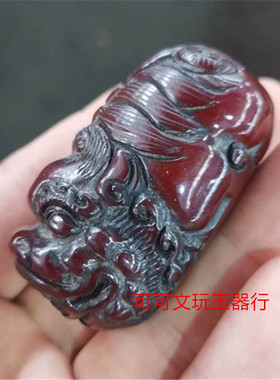 保真牦牛角雕刻貔貅摆件文玩手把挂件角雕兽牛角吊坠饰品送手把绳