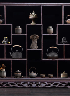 茶室博古架装饰茶壶茶罐茶宠中式禅意复古怀旧茶具宋氏美学摆件