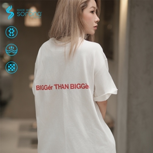 BTB 日系复古索罗娜sorona凉感字母印花宽松圆领短袖T恤打底衫