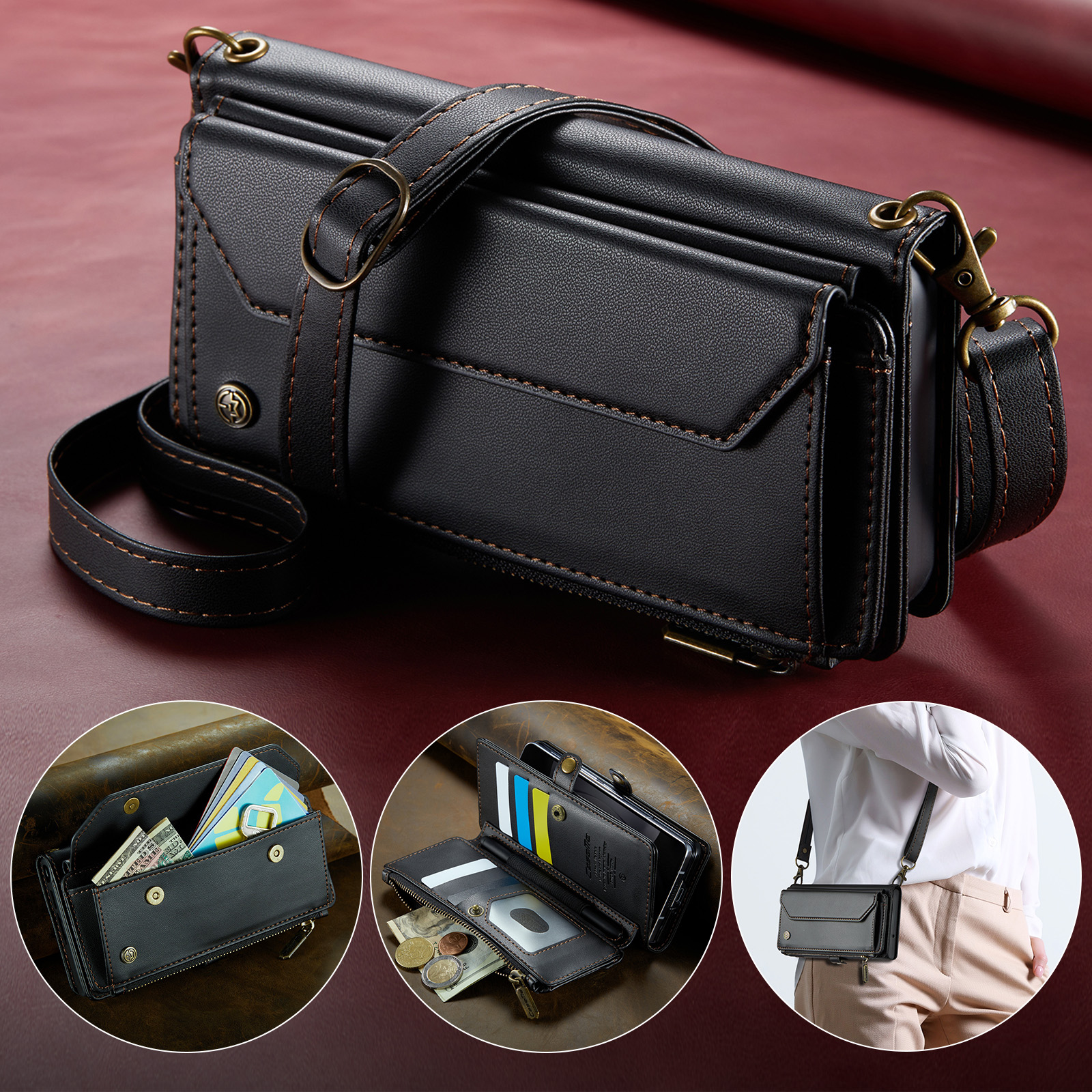 欧美适用三星Galaxy Z Fold6/7手机皮套Fold3/4/5钱包卡包W24/W23/W22保护壳斜挎绳带笔槽