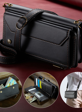 欧美适用三星Galaxy Z Fold6/7手机皮套Fold3/4/5钱包卡包W24/W23/W22保护壳斜挎绳带笔槽