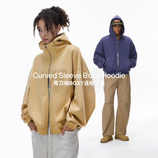 NOMORE男装 宽松短款 Boxy连帽卫衣25新品 蛋壳绒拉链加绒外套 弯刀袖