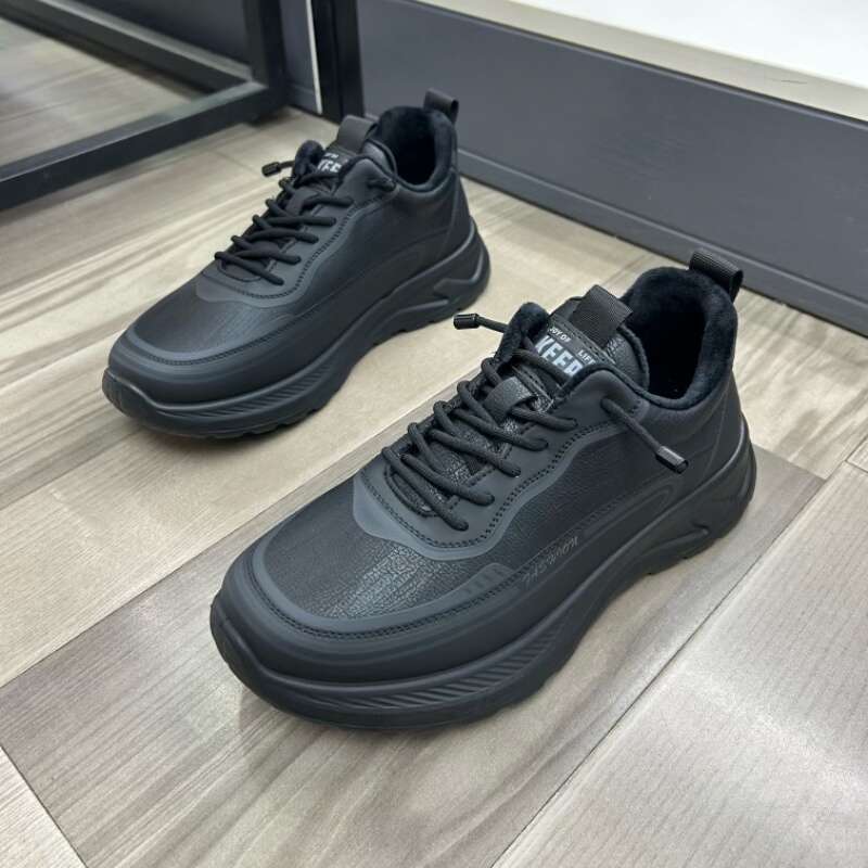 潮男2025冬季新款加绒保暖棉鞋时尚百搭运动休闲鞋厚底轻便健步鞋