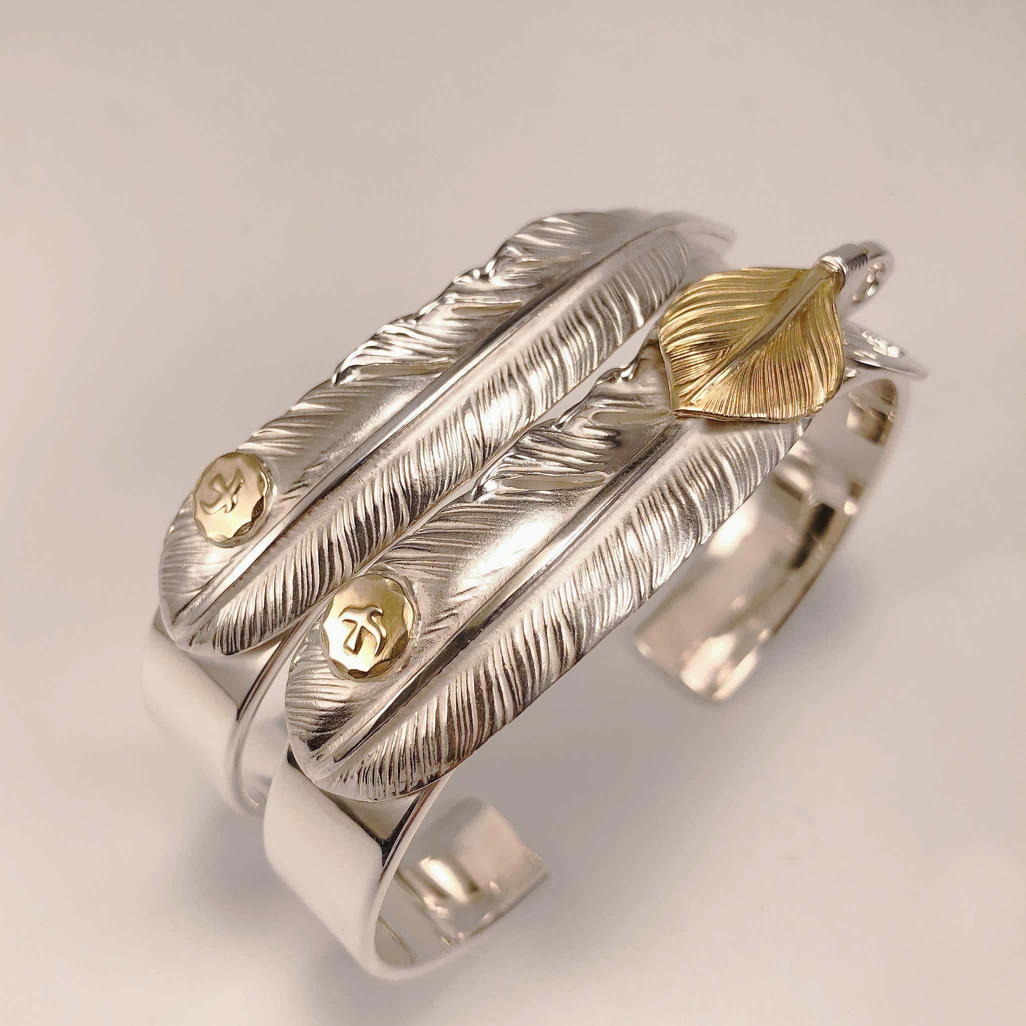 手工高桥羽毛手镯男潮925纯银叶子镯子女余文乐简约同款