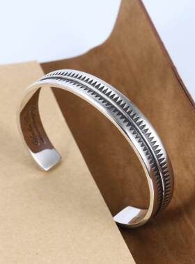 925纯银开口手镯UNDERCOVER高桥盾锯齿手镯男士潮DIZ纹身图腾手环