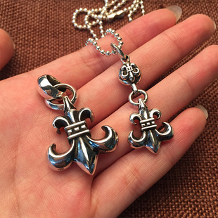 复古童军花鸢尾花吊坠十字架船锚情侣925纯银项链潮个性手工