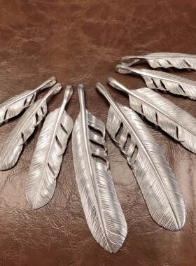 菊地健羽毛吊坠项链男潮925纯银XL素羽毛情侣款项坠女小众设计