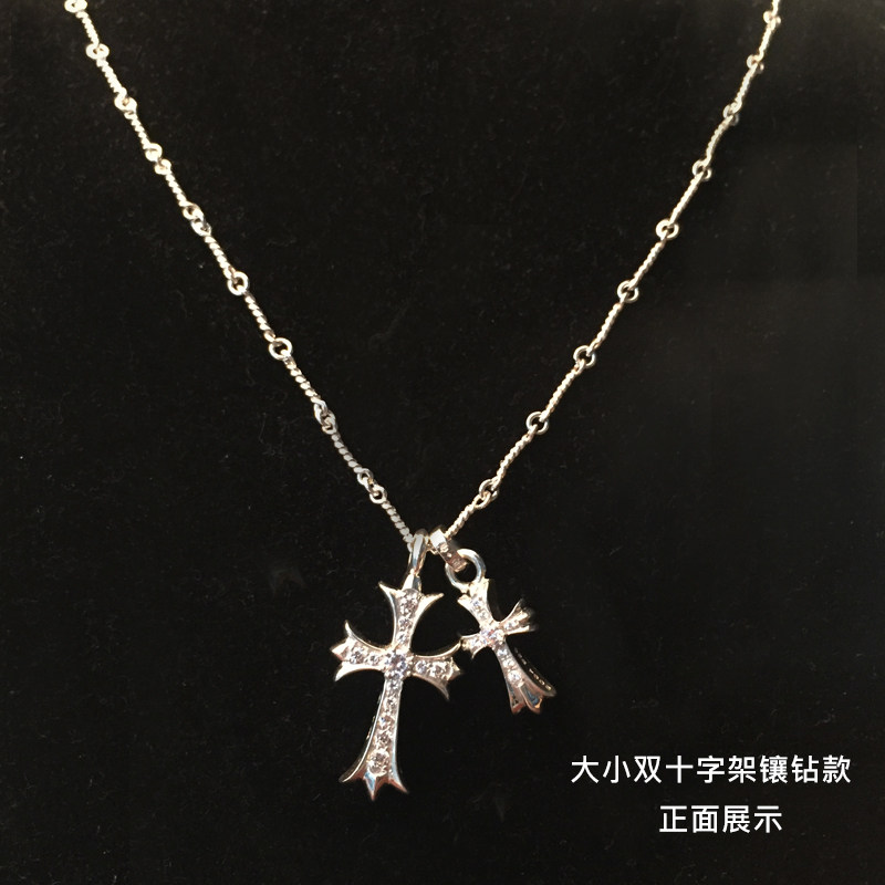双十字架复古项链 S925纯银镶钻吊坠雪梨周杨青同款欧美