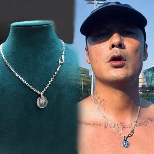 手工LarryS项链男潮牌925纯银个性余文乐同款小飞侠硬币项链女