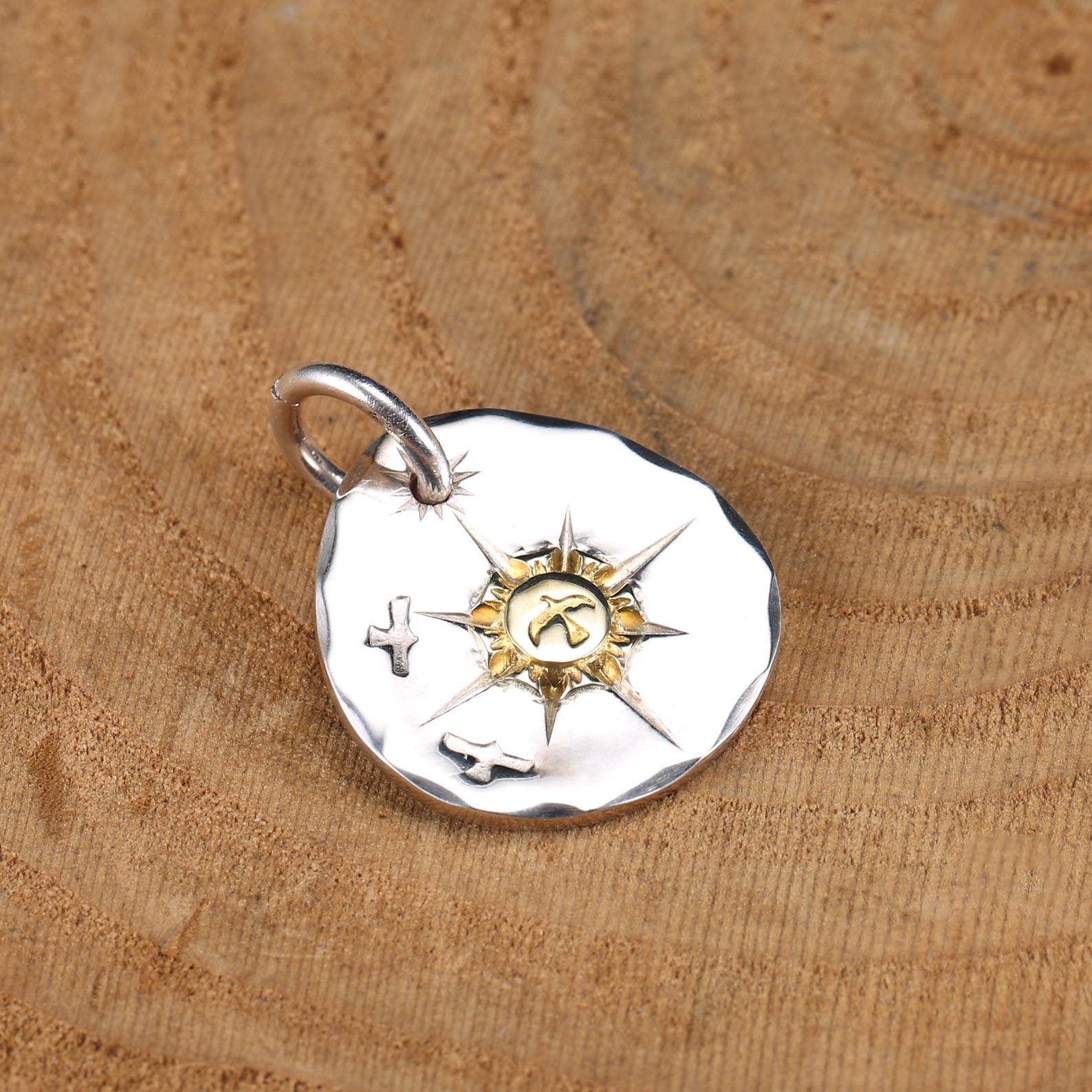 手工高桥点金飞鸟射线银饼吊坠925纯银项链男潮配饰定制刻字