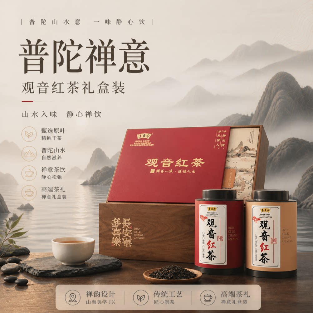观音红茶300克礼盒浙江宁波舟山普陀山特产善素方红茶2026年茶叶