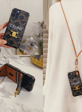 专柜老花适用iphone16/17promax手机壳潮牌苹果15pro保护套皮质14奢华镜子可插支架卡包13挂绳高级12斜跨挂脖