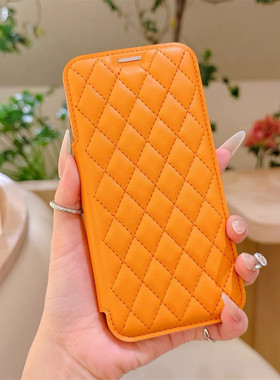 新款适用苹果17promax手机壳橘橙色iphone16pro保护套皮质翻盖软小香风air防摔15磁吸充电14摄像头13全包插卡