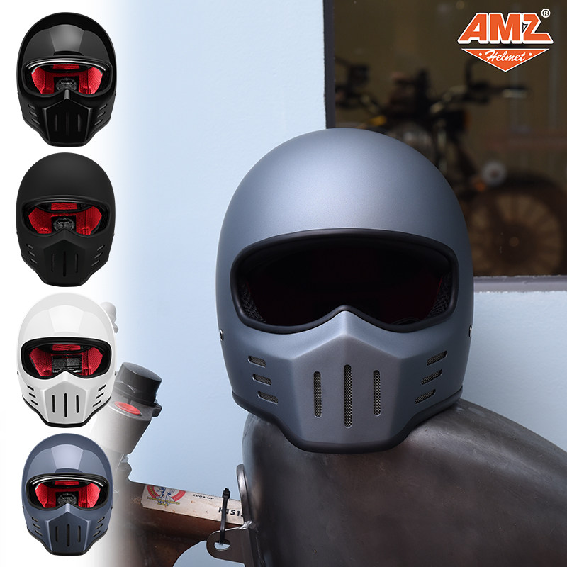 amz日式chopper风格小盔体极简风电动车机车夏季男女白色复古头盔