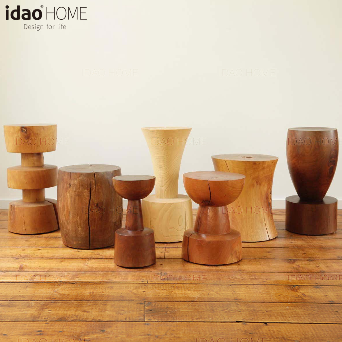 idao创意原木实木凳子展示台装饰边桌边几咖啡桌个性简约艺术时尚