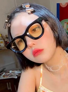 欧美嘻哈黄色墨镜果冻新款个性太阳镜ins复古街拍潮蹦迪太阳眼镜