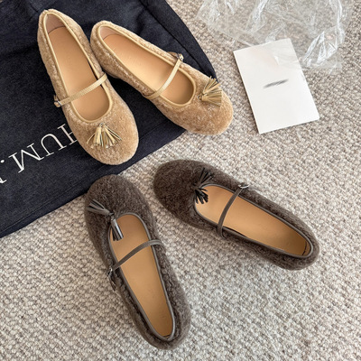 高端定制2025新款皮毛一体毛毛玛丽珍鞋女内增高冬季保暖流苏单鞋