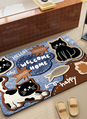 牛仔猫咪浴室地垫吸水地垫硅藻泥地垫卫生间吸水防滑垫卫生间脚垫