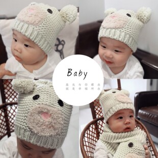 幼童6月1岁冬婴幼儿毛线帽男女宝宝帽子围巾两件套